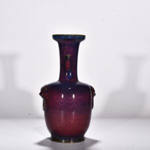 Song Dynasty Jun kiln rose purple glaze animal head pierced ear vase