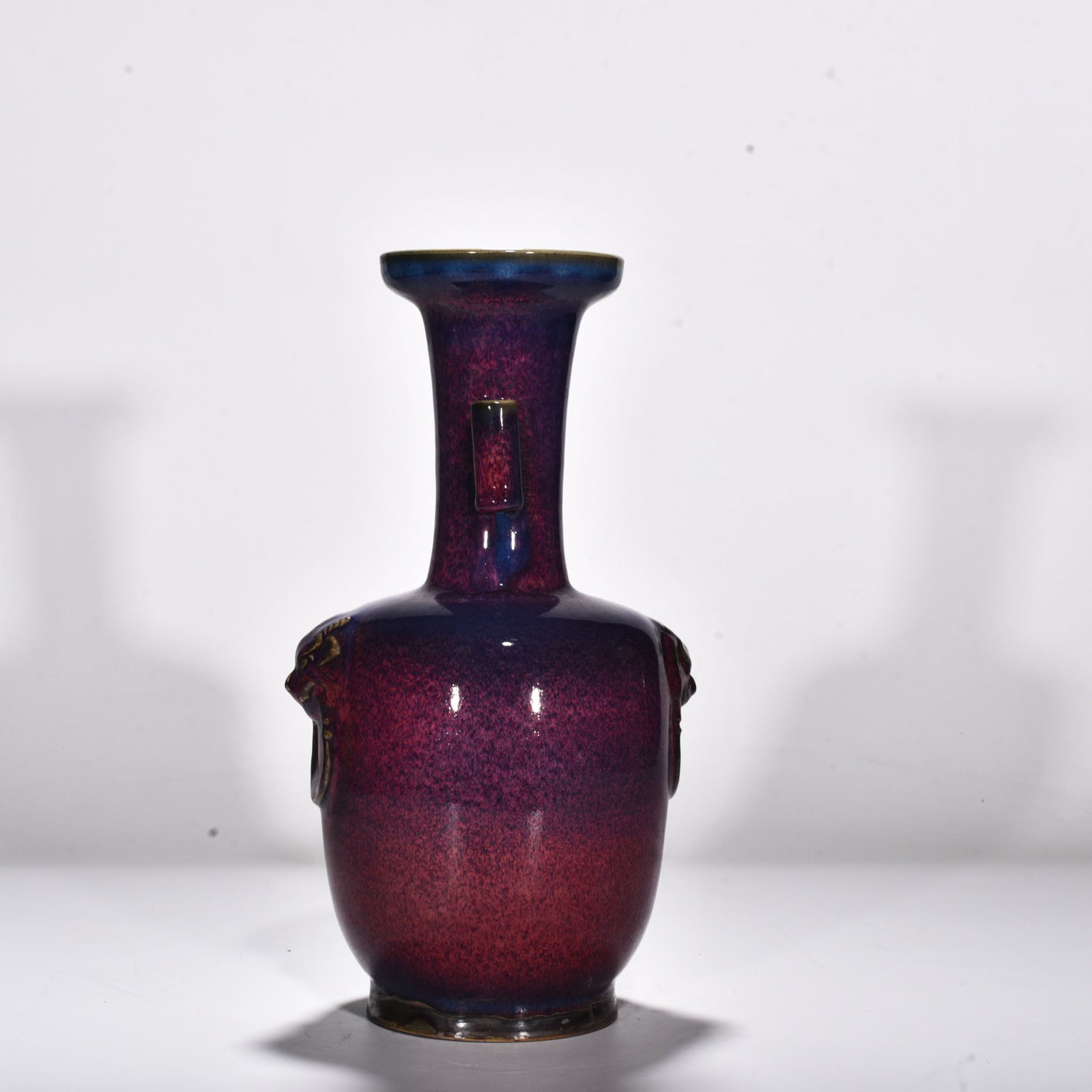 Song Dynasty Jun kiln rose purple glaze animal head pierced ear vase