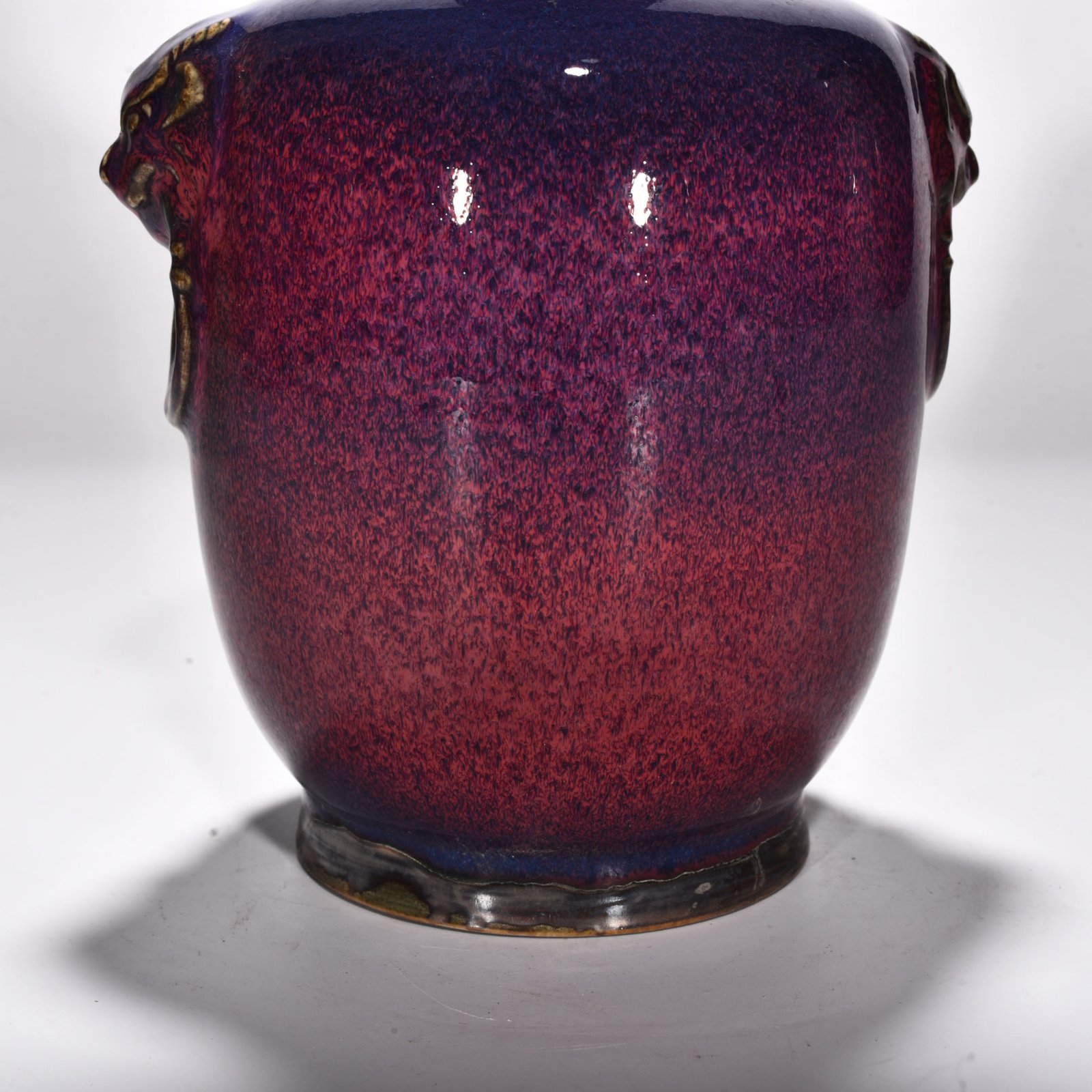 Song Dynasty Jun kiln rose purple glaze animal head pierced ear vase