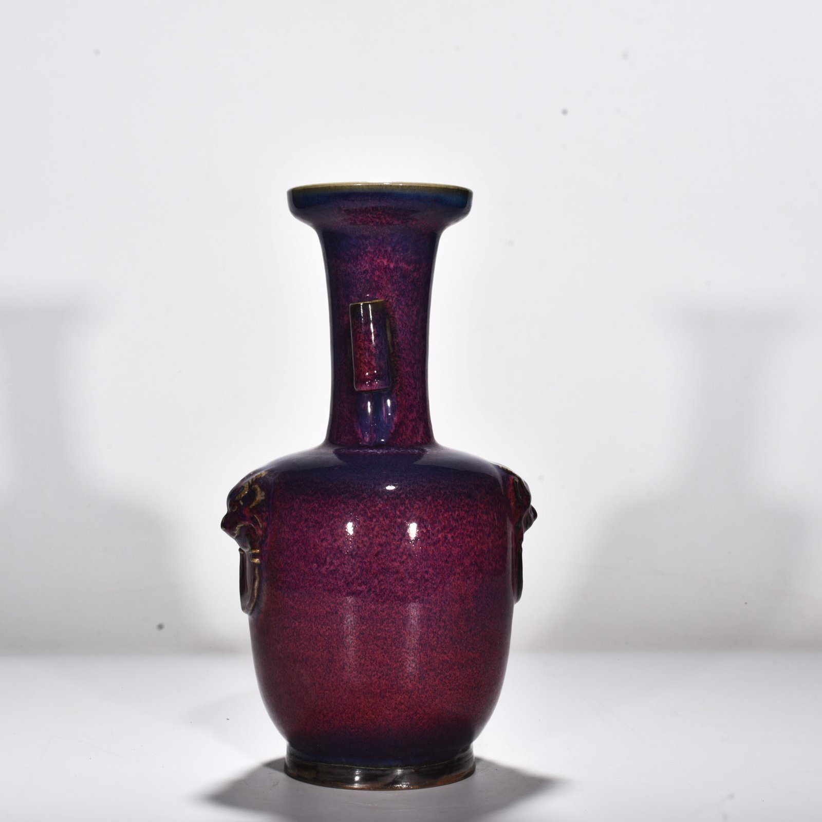 Song Dynasty Jun kiln rose purple glaze animal head pierced ear vase