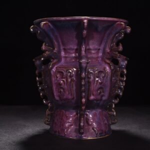 Song Dynasty Jun kiln rose purple glaze phoenix and bird pattern halberd statue