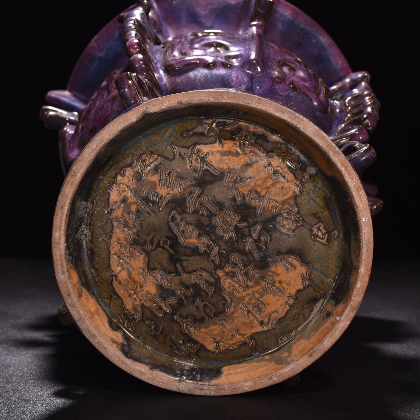 Song Dynasty Jun kiln rose purple glaze phoenix and bird pattern halberd statue