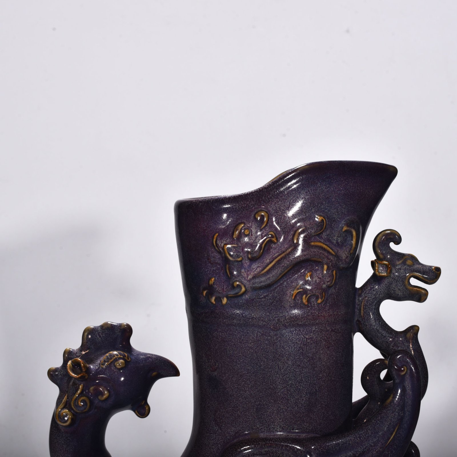 Song Dynasty Jun Kiln rose purple glaze phoenix and bird pattern boot cup