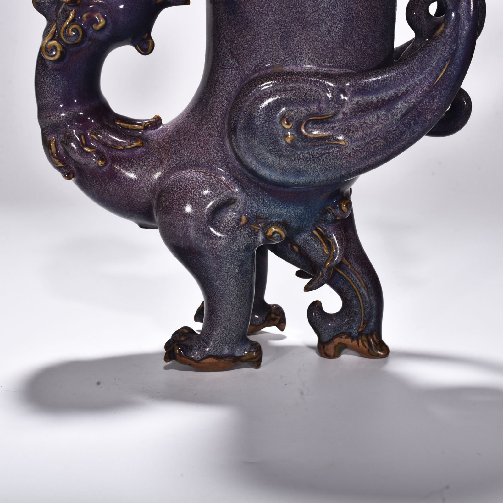 Song Dynasty Jun Kiln rose purple glaze phoenix and bird pattern boot cup