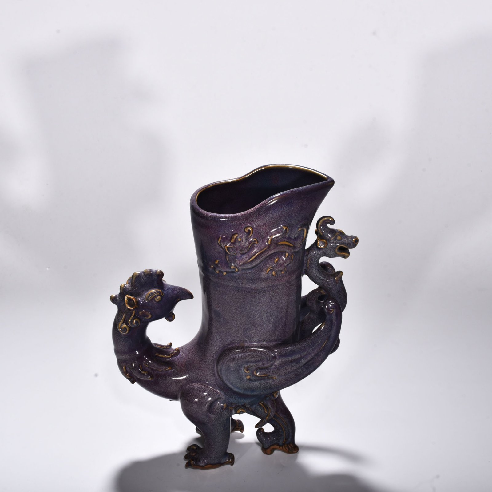 Song Dynasty Jun Kiln rose purple glaze phoenix and bird pattern boot cup