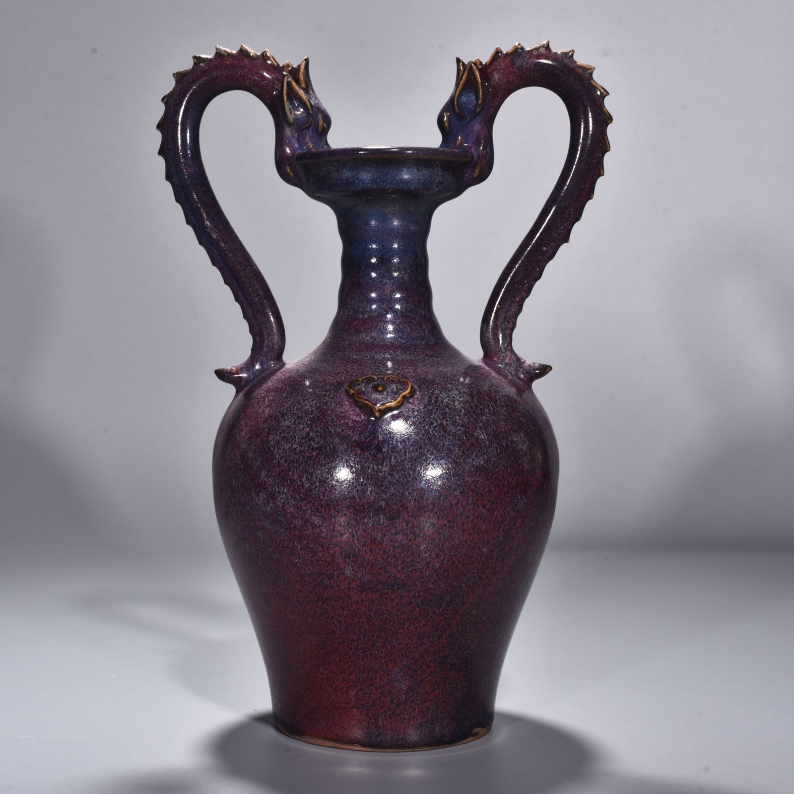 Song Dynasty Jun kiln rose purple glaze double dragon statue