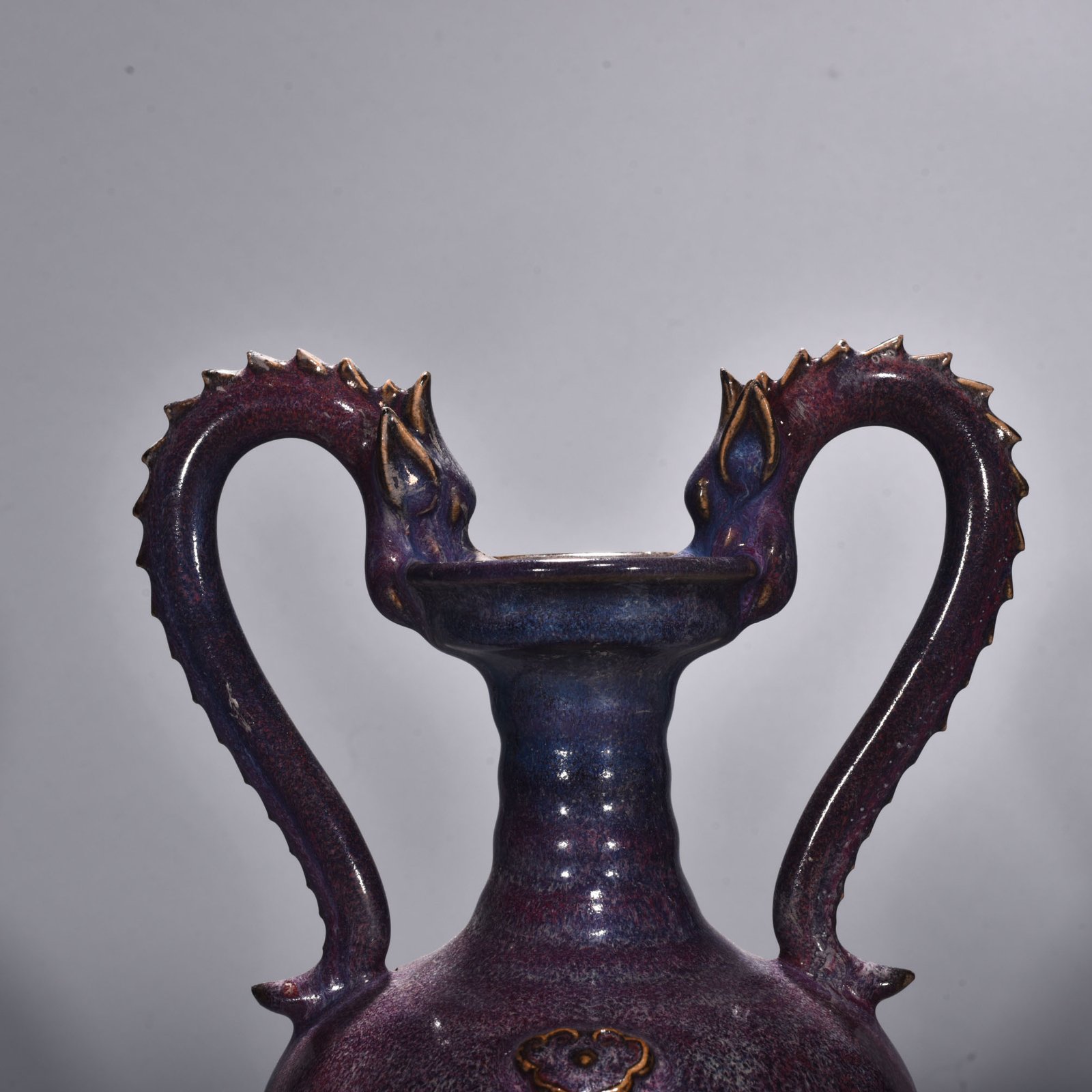 Song Dynasty Jun kiln rose purple glaze double dragon statue