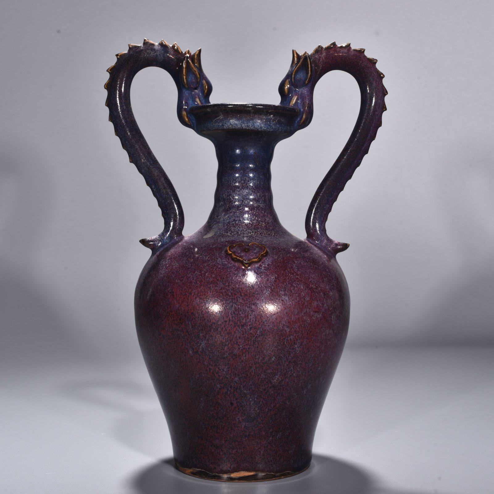 Song Dynasty Jun kiln rose purple glaze double dragon statue