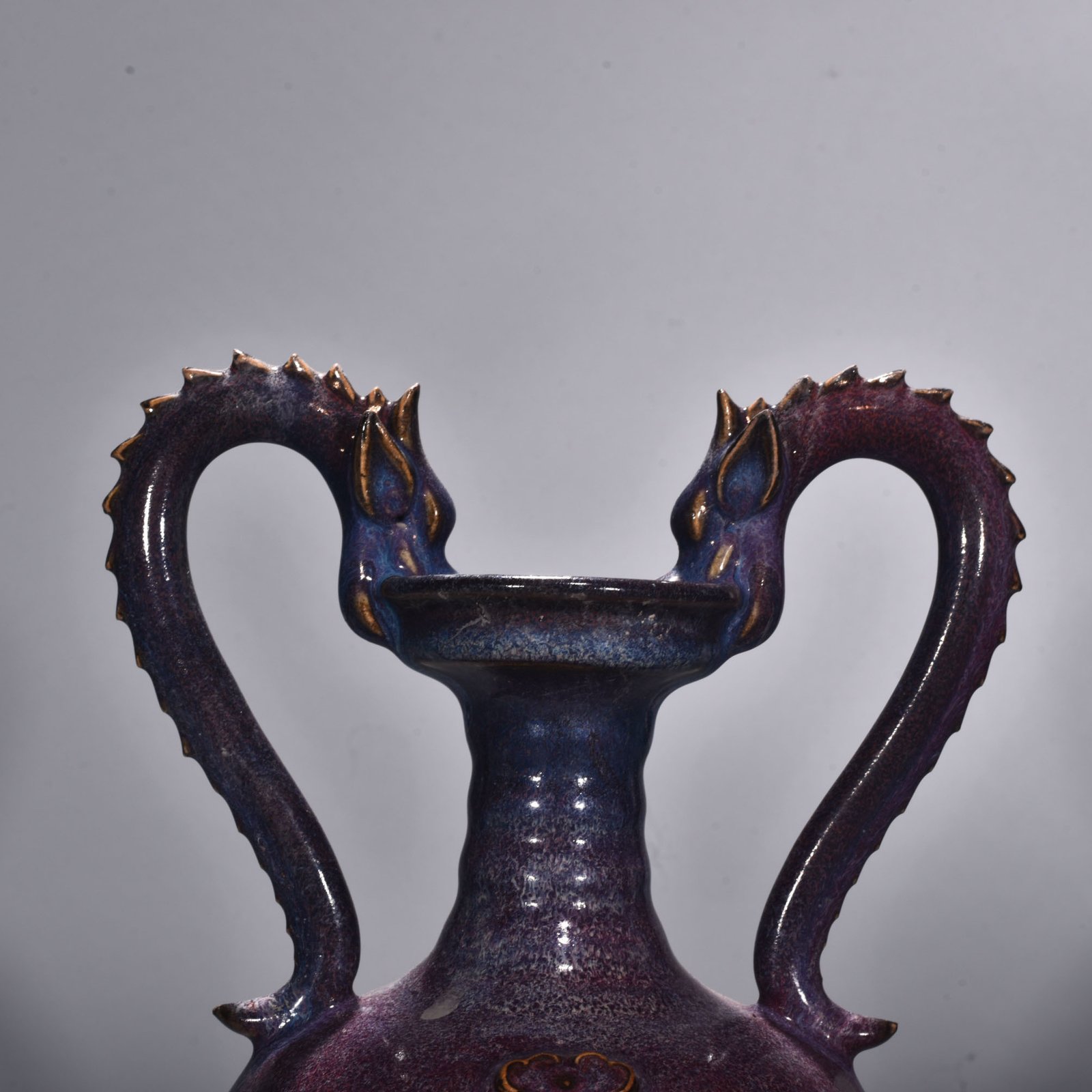 Song Dynasty Jun kiln rose purple glaze double dragon statue