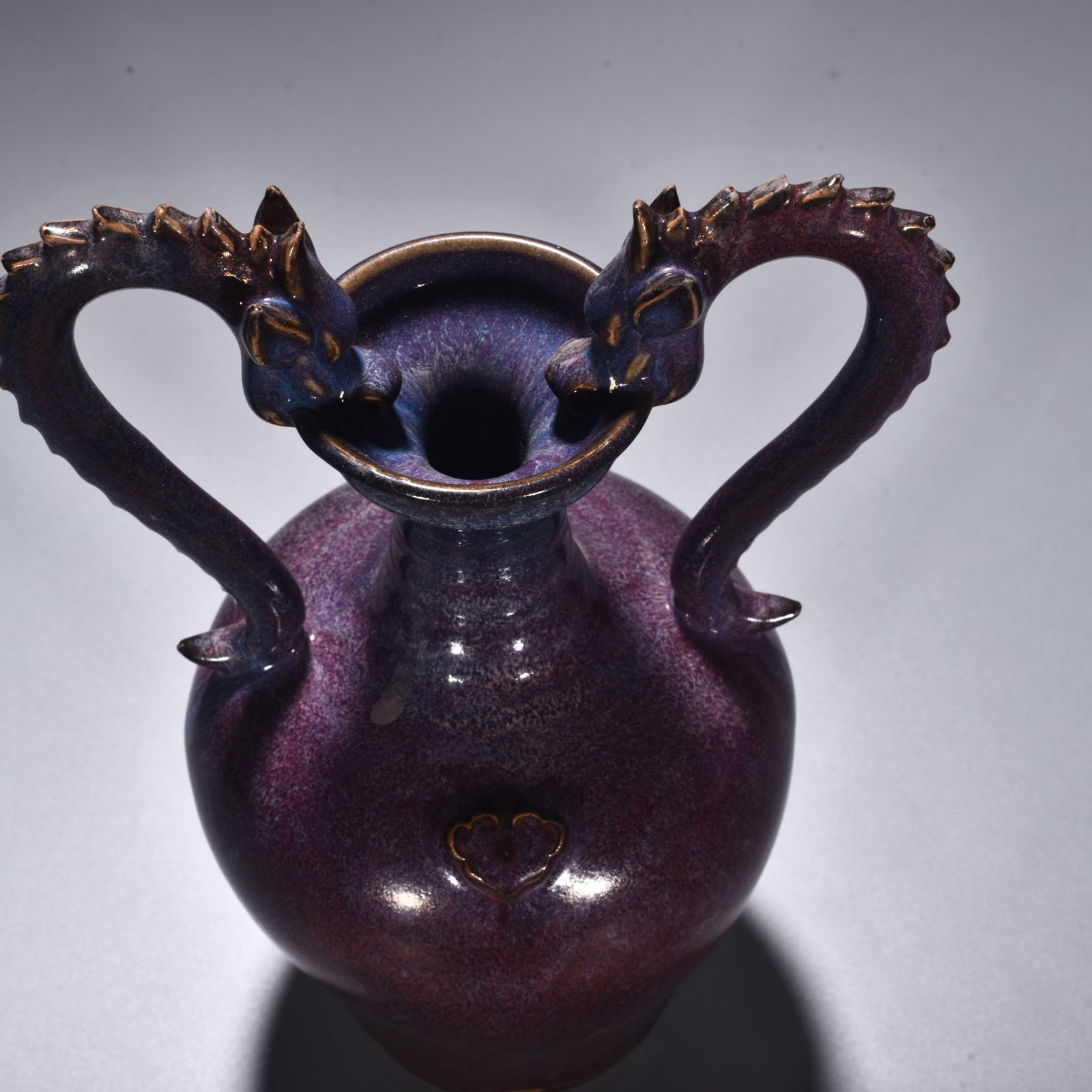 Song Dynasty Jun kiln rose purple glaze double dragon statue