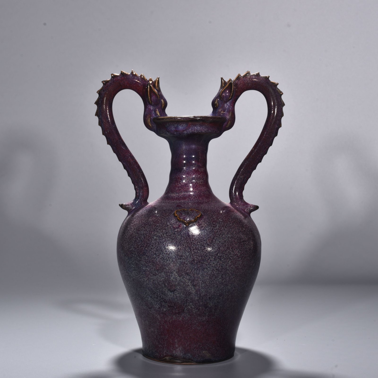 Song Dynasty Jun kiln rose purple glaze double dragon vase