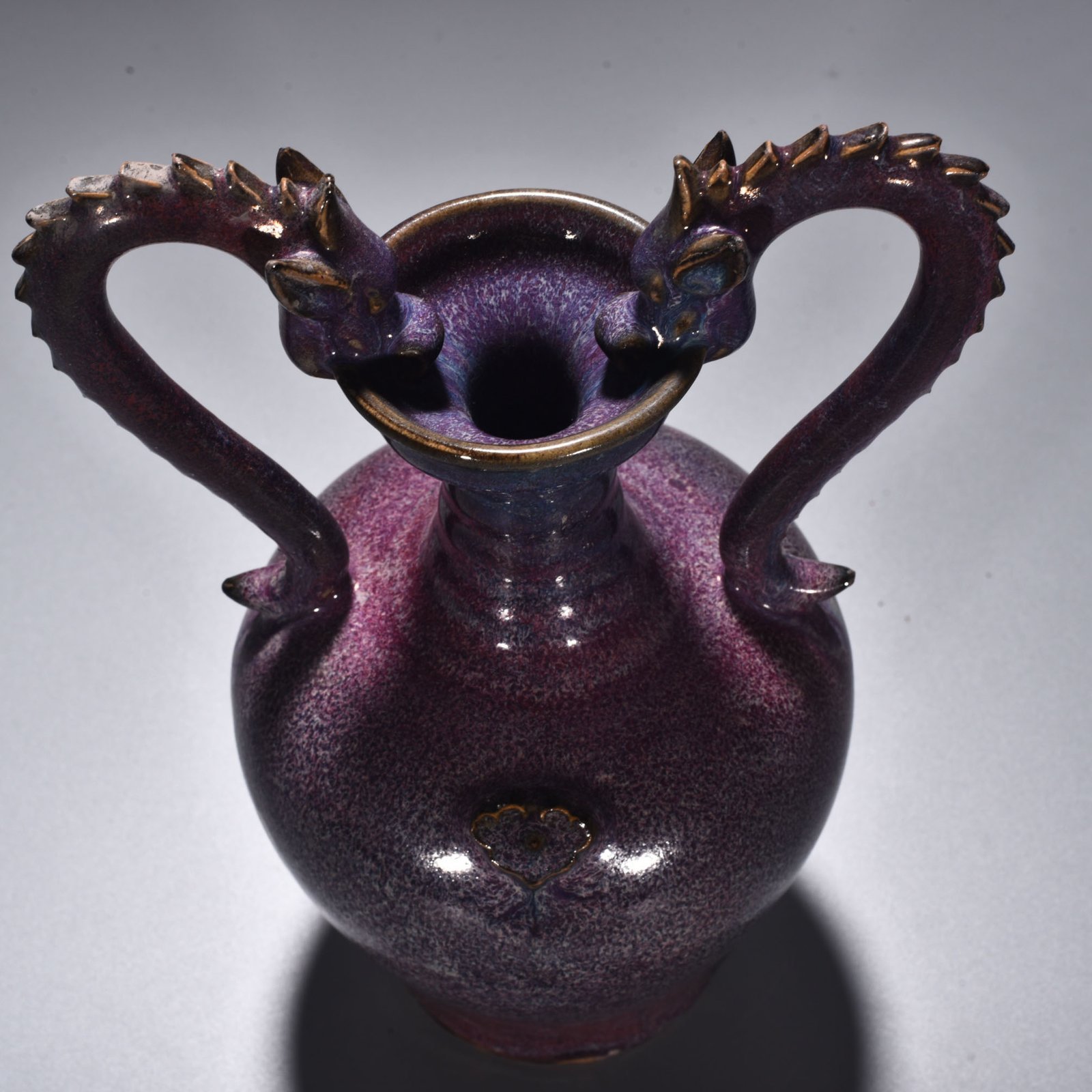 Song Dynasty Jun kiln rose purple glaze double dragon vase