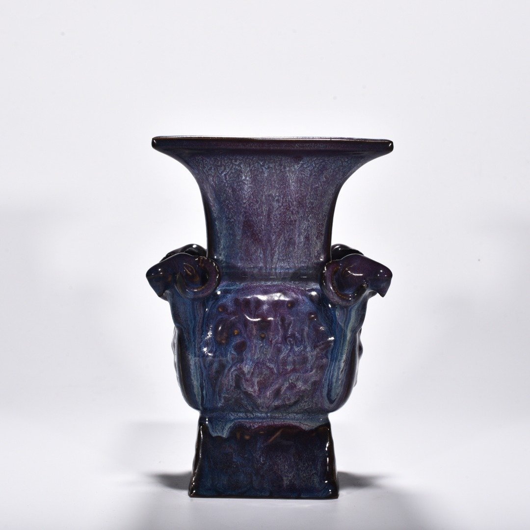 Song Dynasty Jun kiln rose purple glaze four-goat square statue