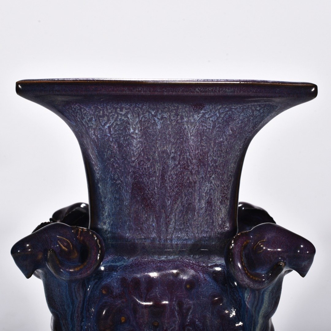 Song Dynasty Jun kiln rose purple glaze four-goat square statue
