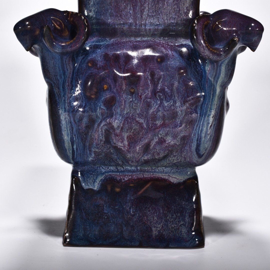Song Dynasty Jun kiln rose purple glaze four-goat square statue