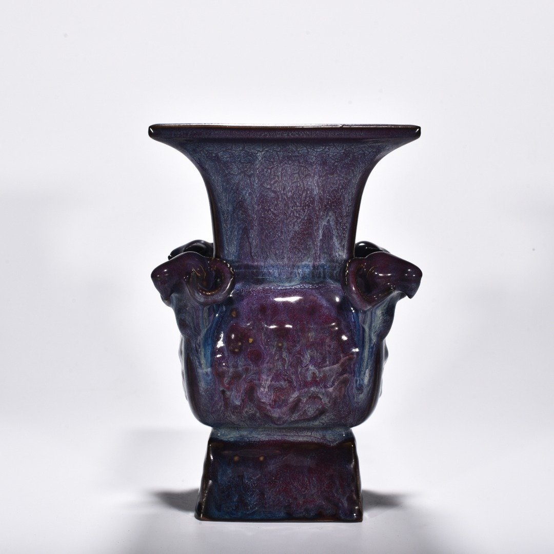 Song Dynasty Jun kiln rose purple glaze four-goat square statue