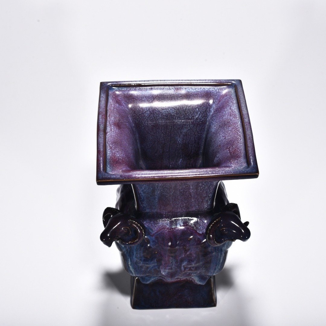 Song Dynasty Jun kiln rose purple glaze four-goat square statue