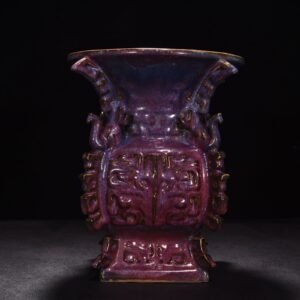 Song Dynasty Jun kiln rose purple glaze Kui dragon pattern square halberd statue