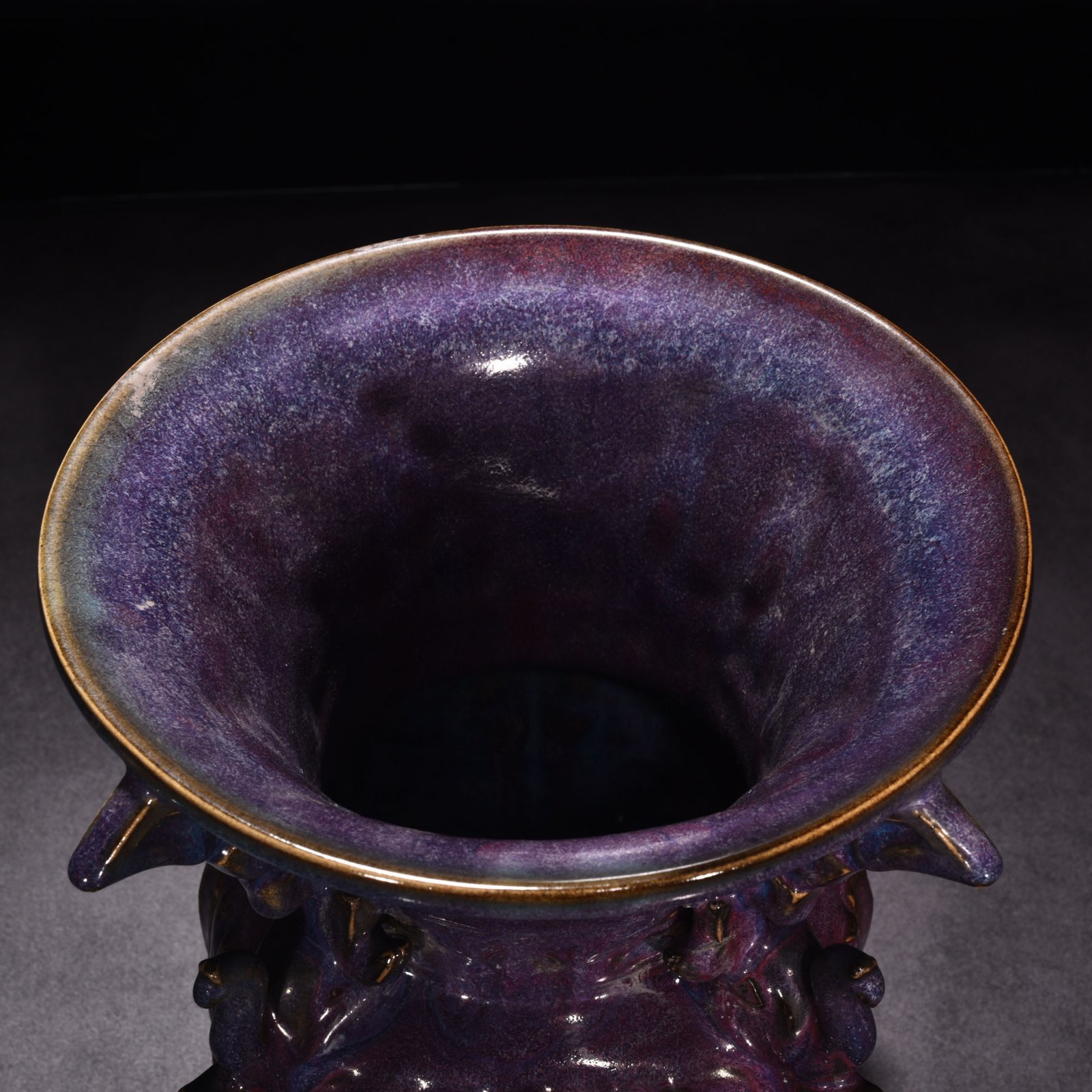 Song Dynasty Jun kiln rose purple glaze Kui dragon pattern square halberd statue