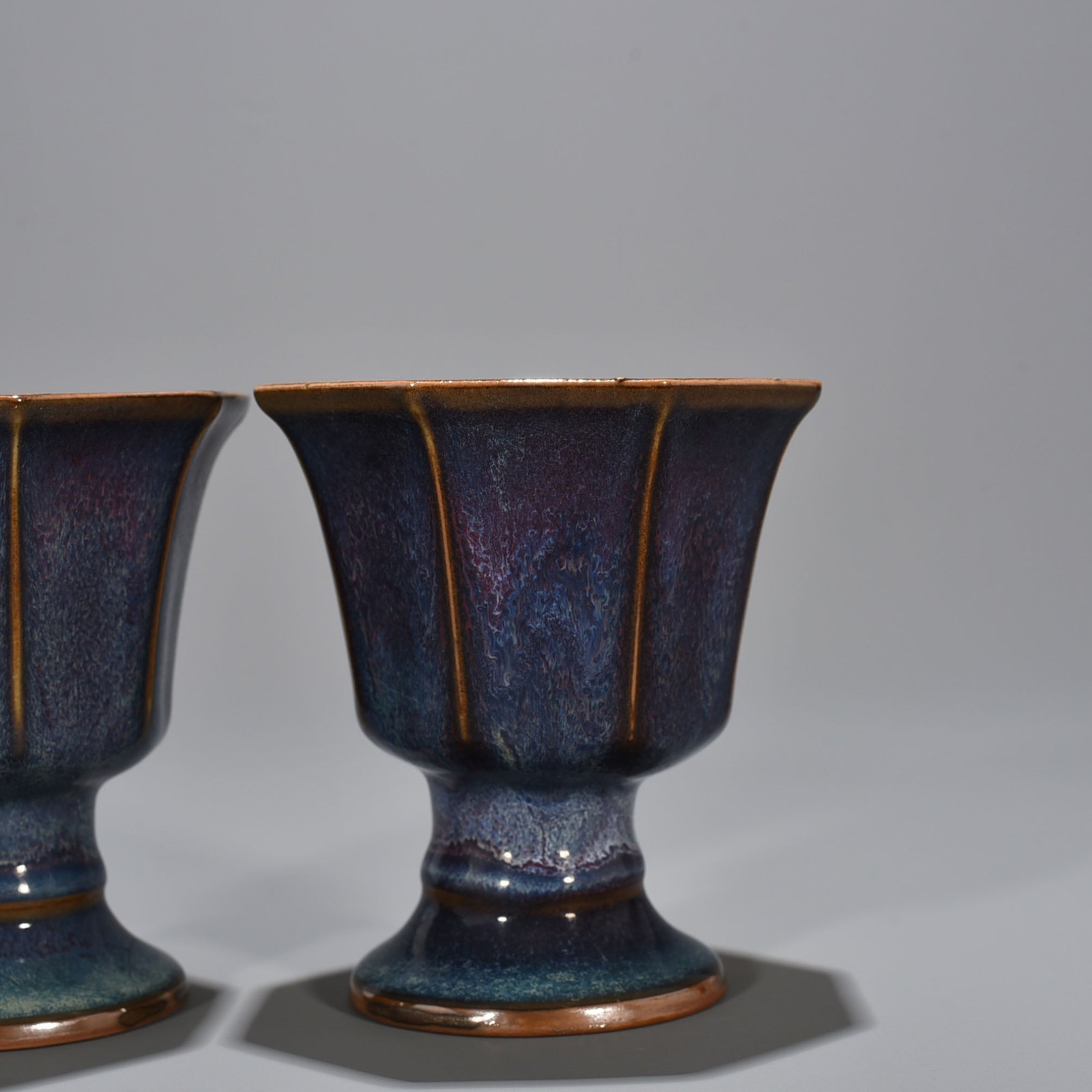 Song Dynasty Jun kiln rose purple glaze official eight-way stem cup
