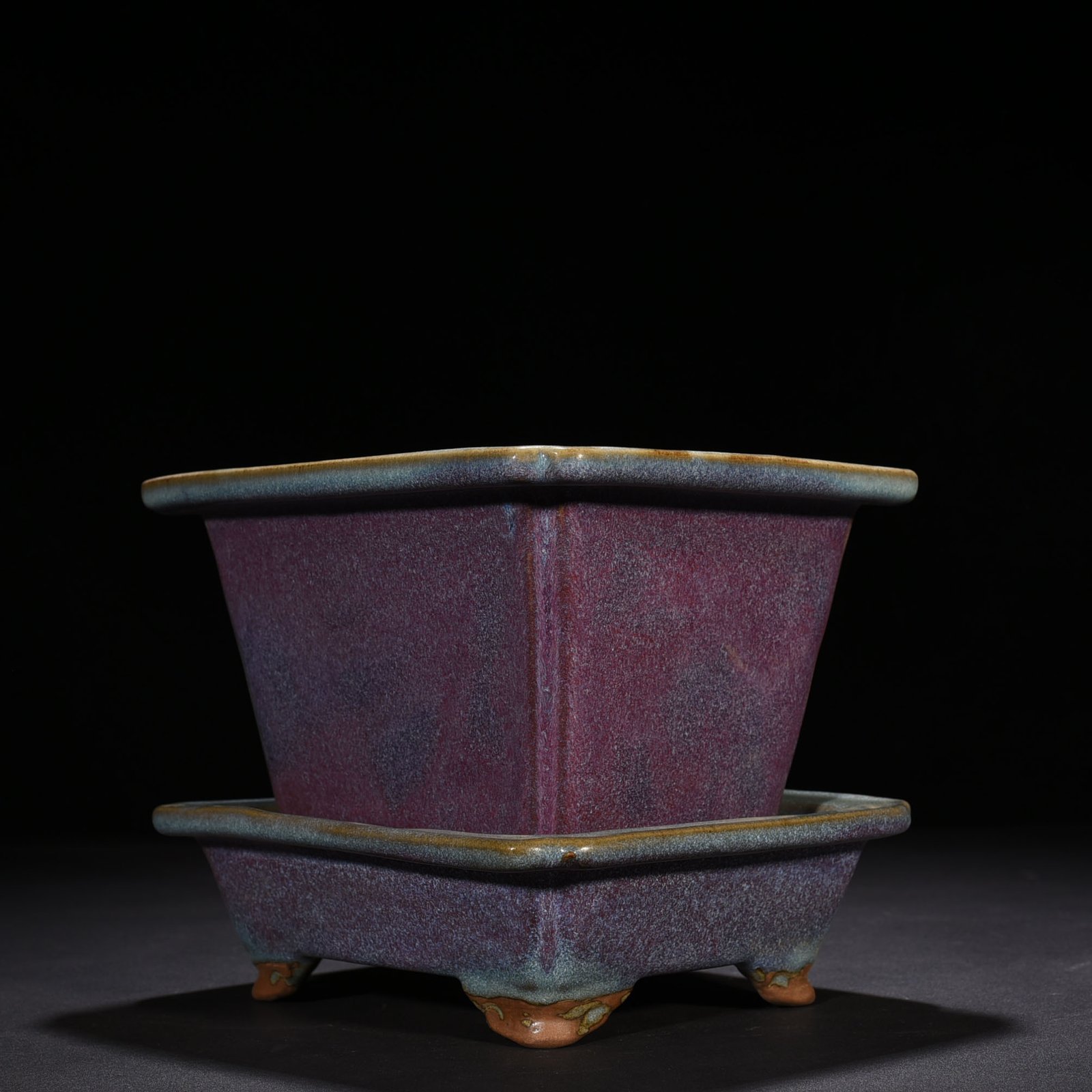 Song Dynasty Jun Kiln Rose Purple Glaze Square Flower Pot