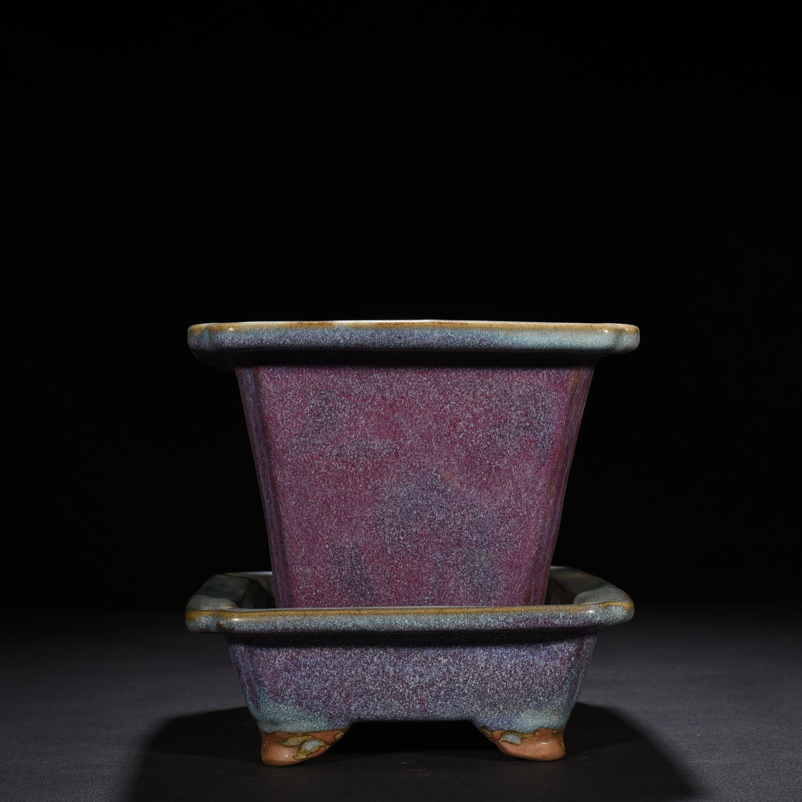Song Dynasty Jun Kiln Rose Purple Glaze Square Flower Pot