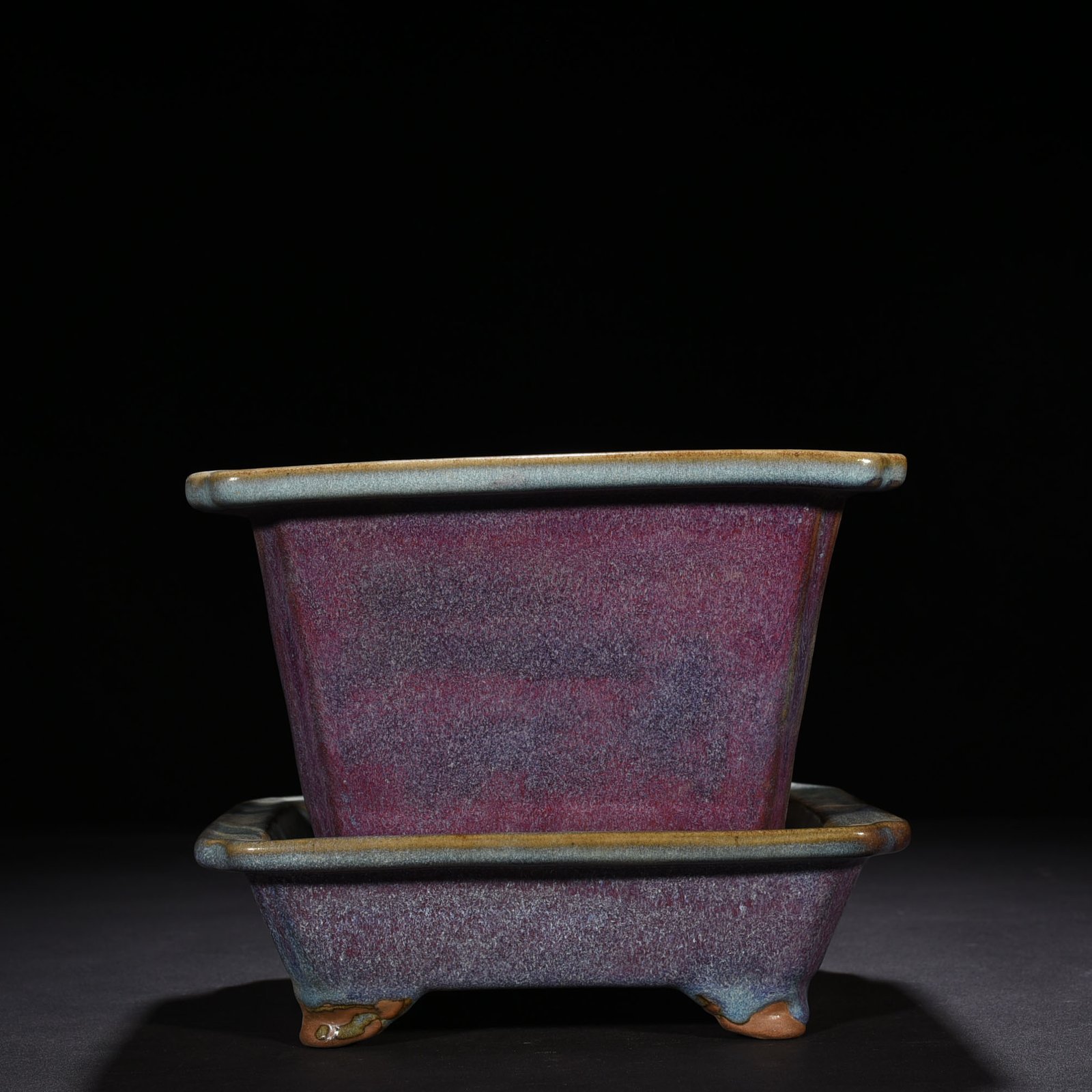 Song Dynasty Jun Kiln Rose Purple Glaze Square Flower Pot