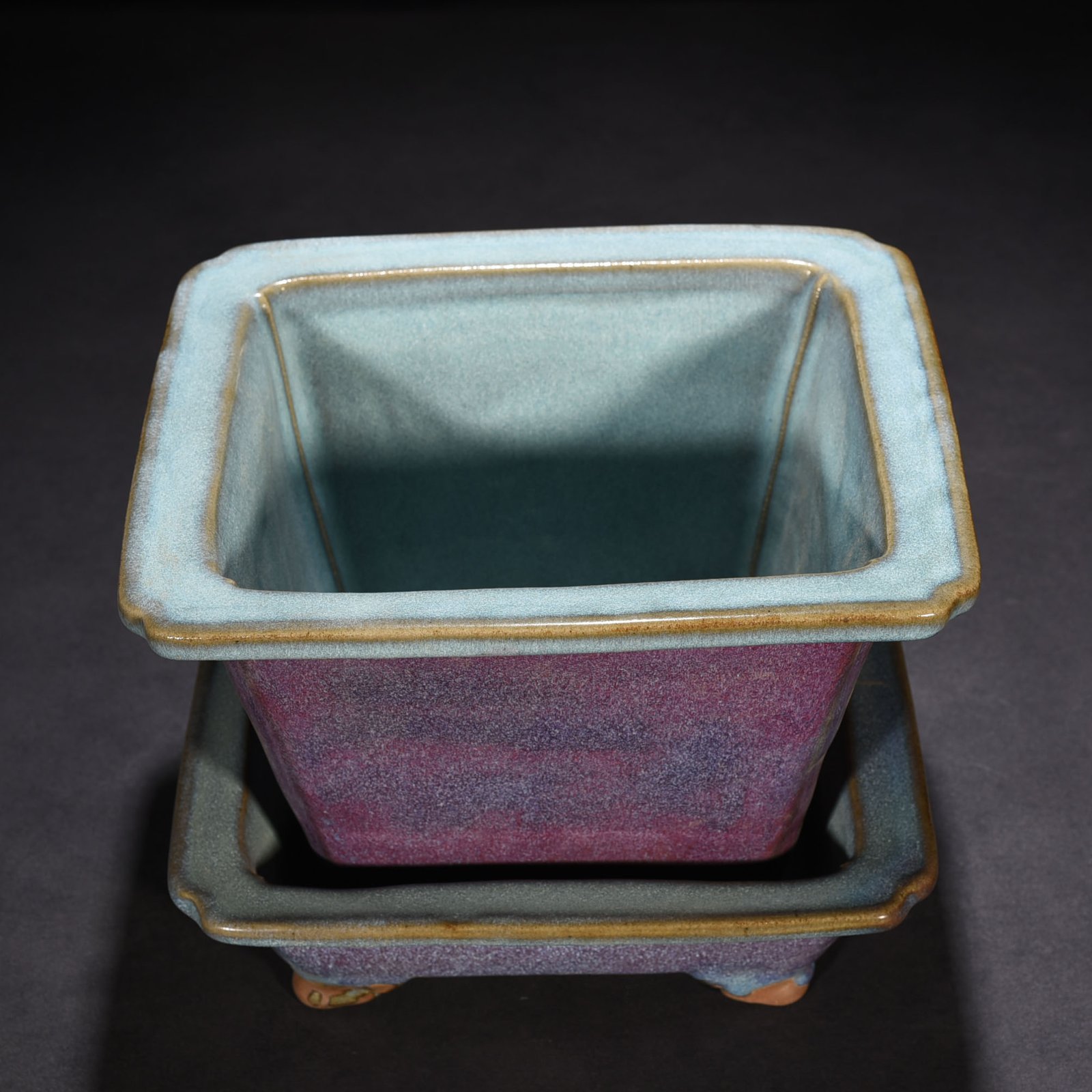 Song Dynasty Jun Kiln Rose Purple Glaze Square Flower Pot