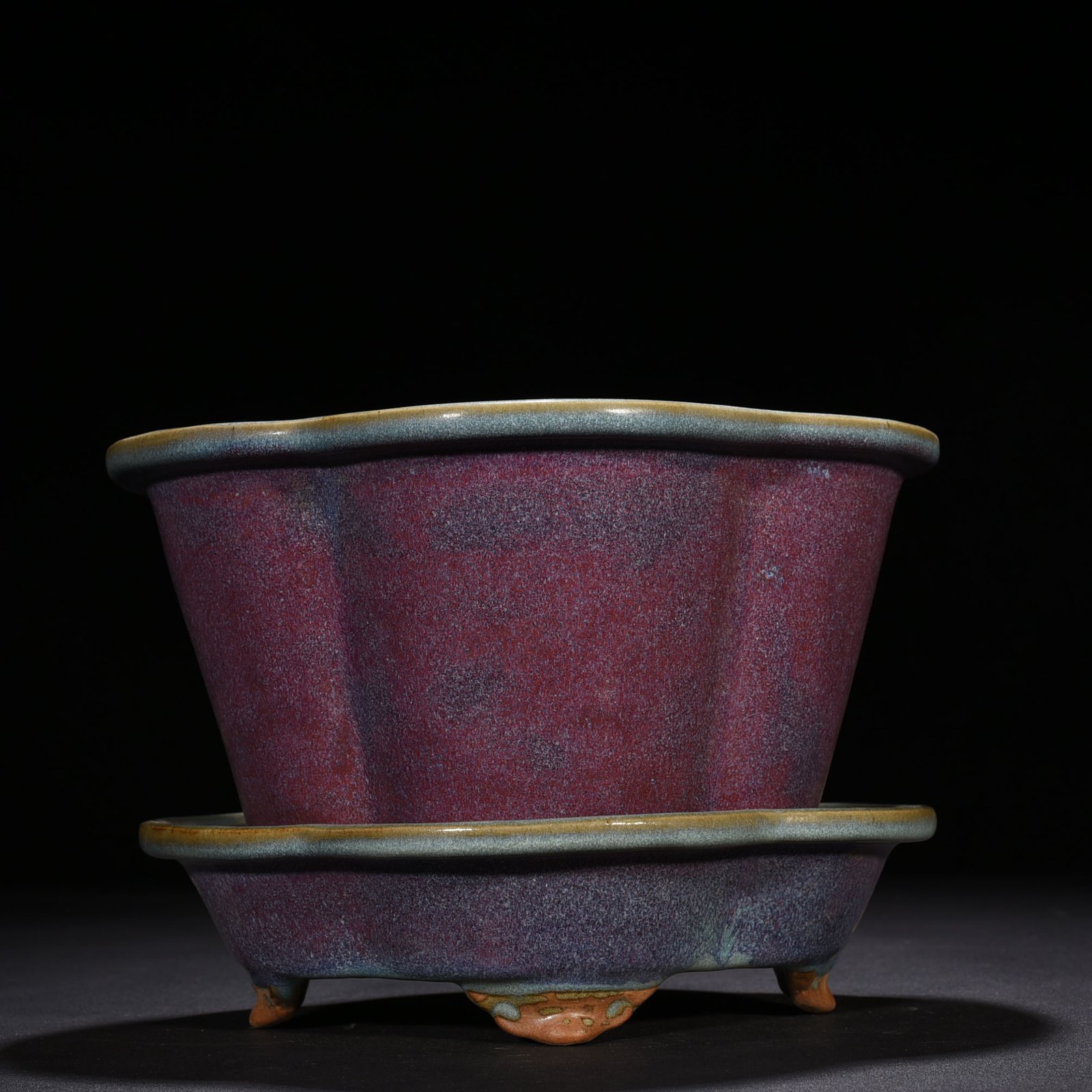 Song Dynasty Jun Kiln Rose Purple Glazed Begonia Style Flower Pot