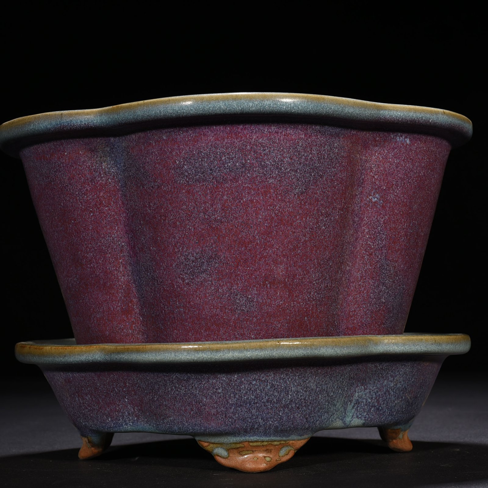 Song Dynasty Jun Kiln Rose Purple Glazed Begonia Style Flower Pot