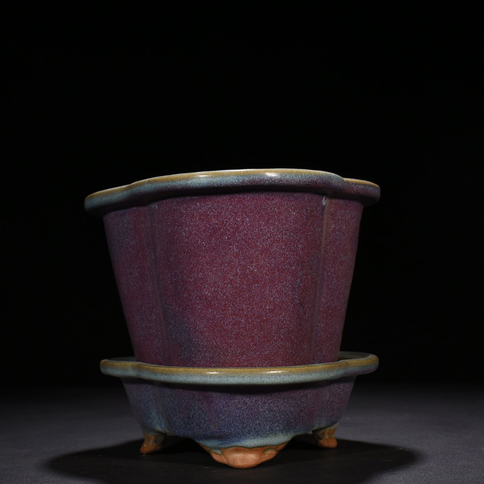 Song Dynasty Jun Kiln Rose Purple Glazed Begonia Style Flower Pot