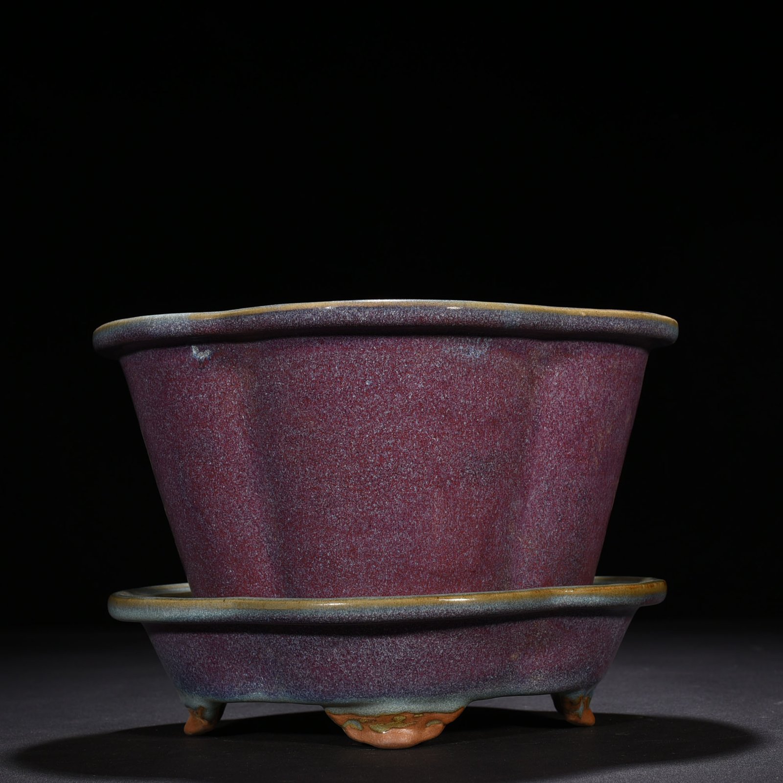 Song Dynasty Jun Kiln Rose Purple Glazed Begonia Style Flower Pot