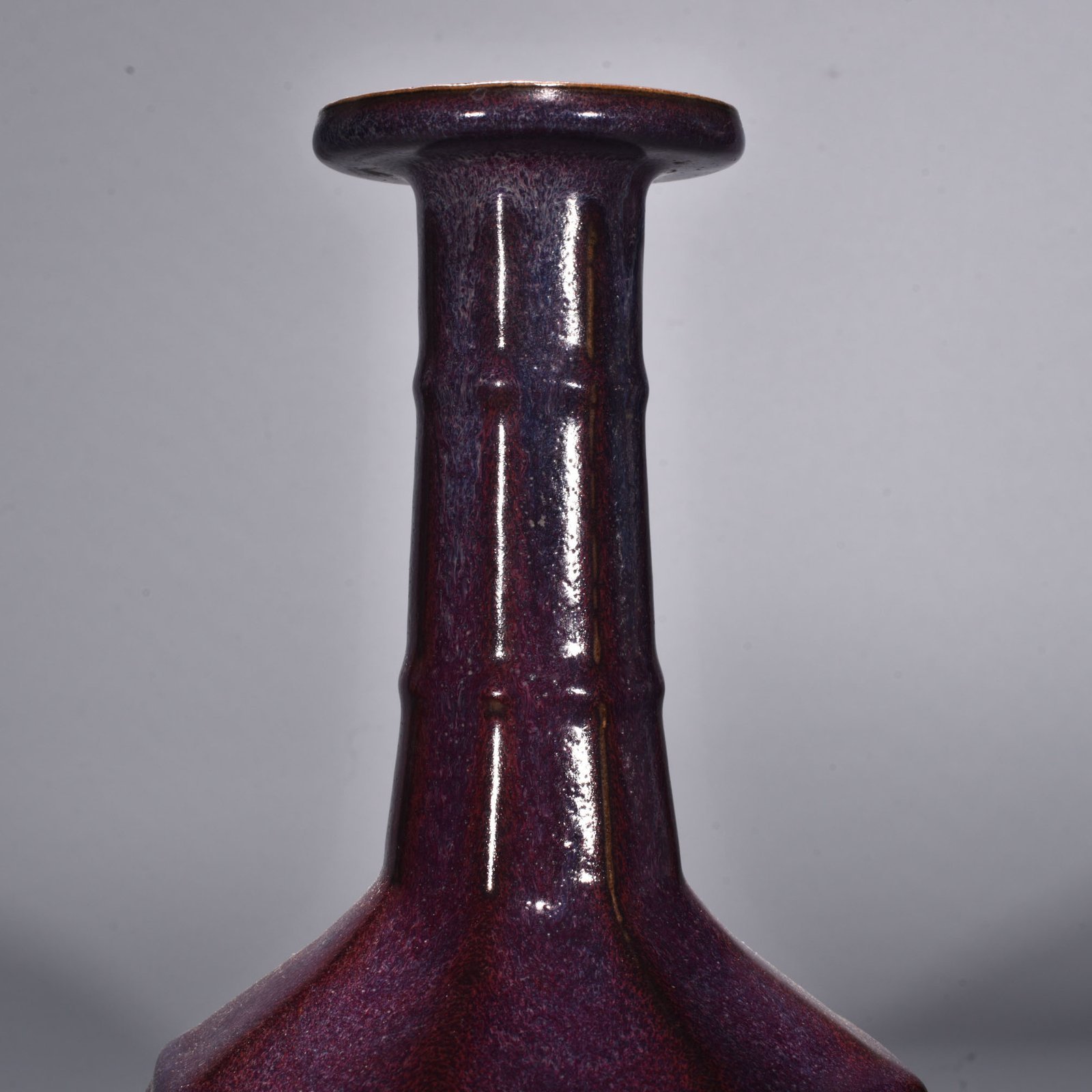Song Dynasty Jun kiln rose purple glaze dazzling pattern octagonal mallet bottle
