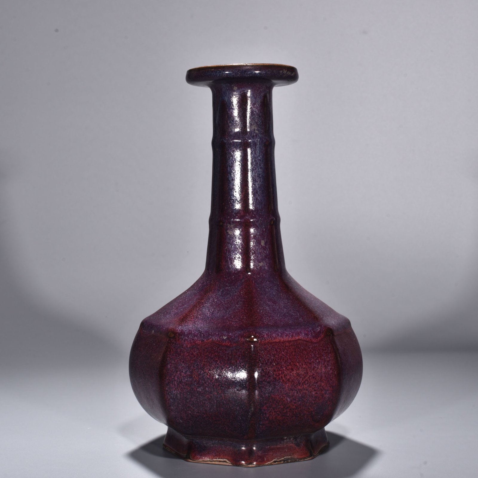 Song Dynasty Jun kiln rose purple glaze dazzling pattern octagonal mallet bottle