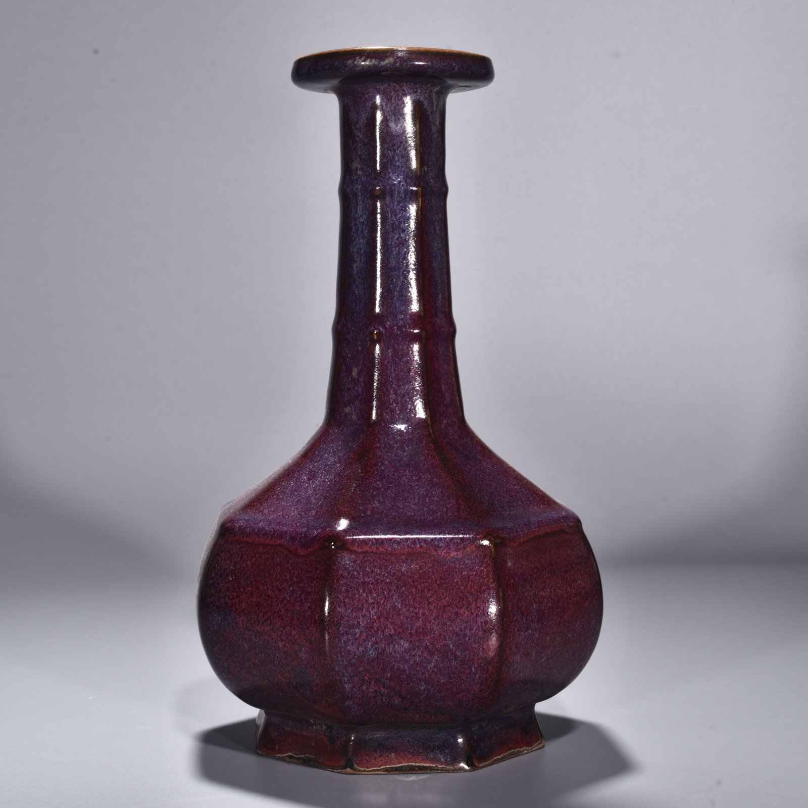 Song Dynasty Jun kiln rose purple glaze dazzling pattern octagonal mallet bottle