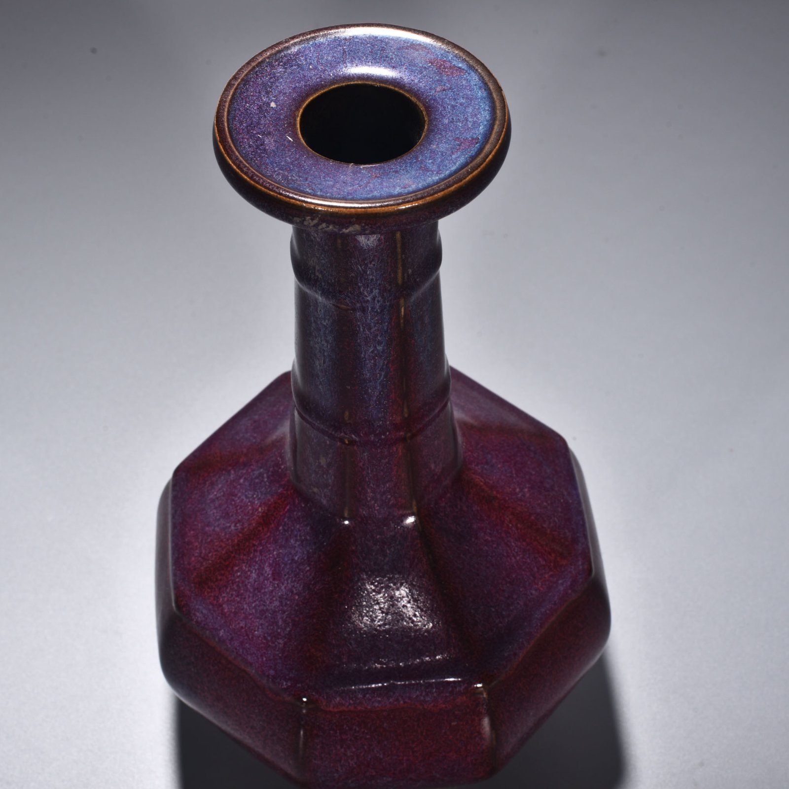 Song Dynasty Jun kiln rose purple glaze dazzling pattern octagonal mallet bottle