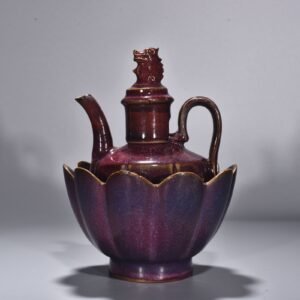 Song Dynasty Jun kiln rose purple glazed lotus warm wine set