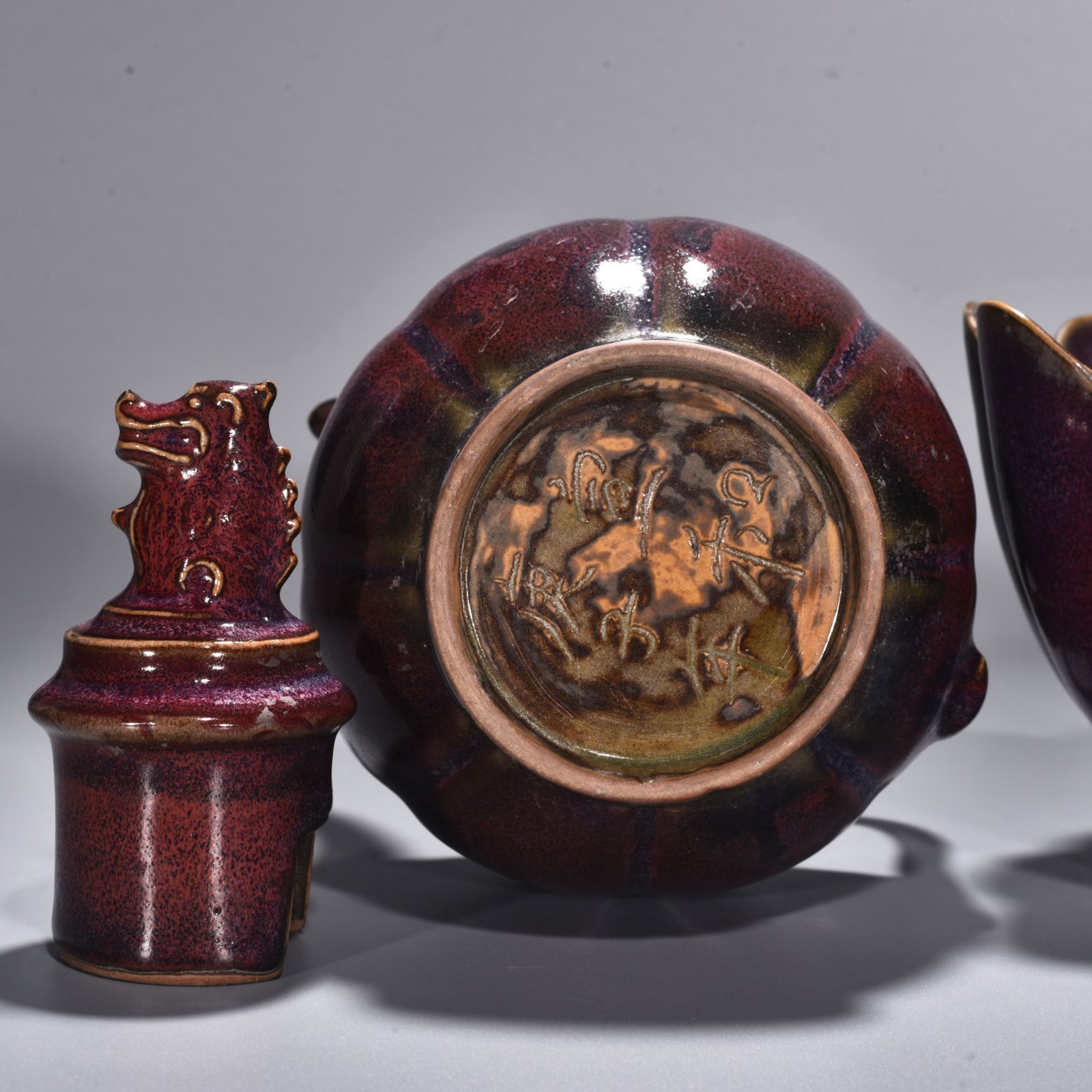 Song Dynasty Jun kiln rose purple glazed lotus warm wine set