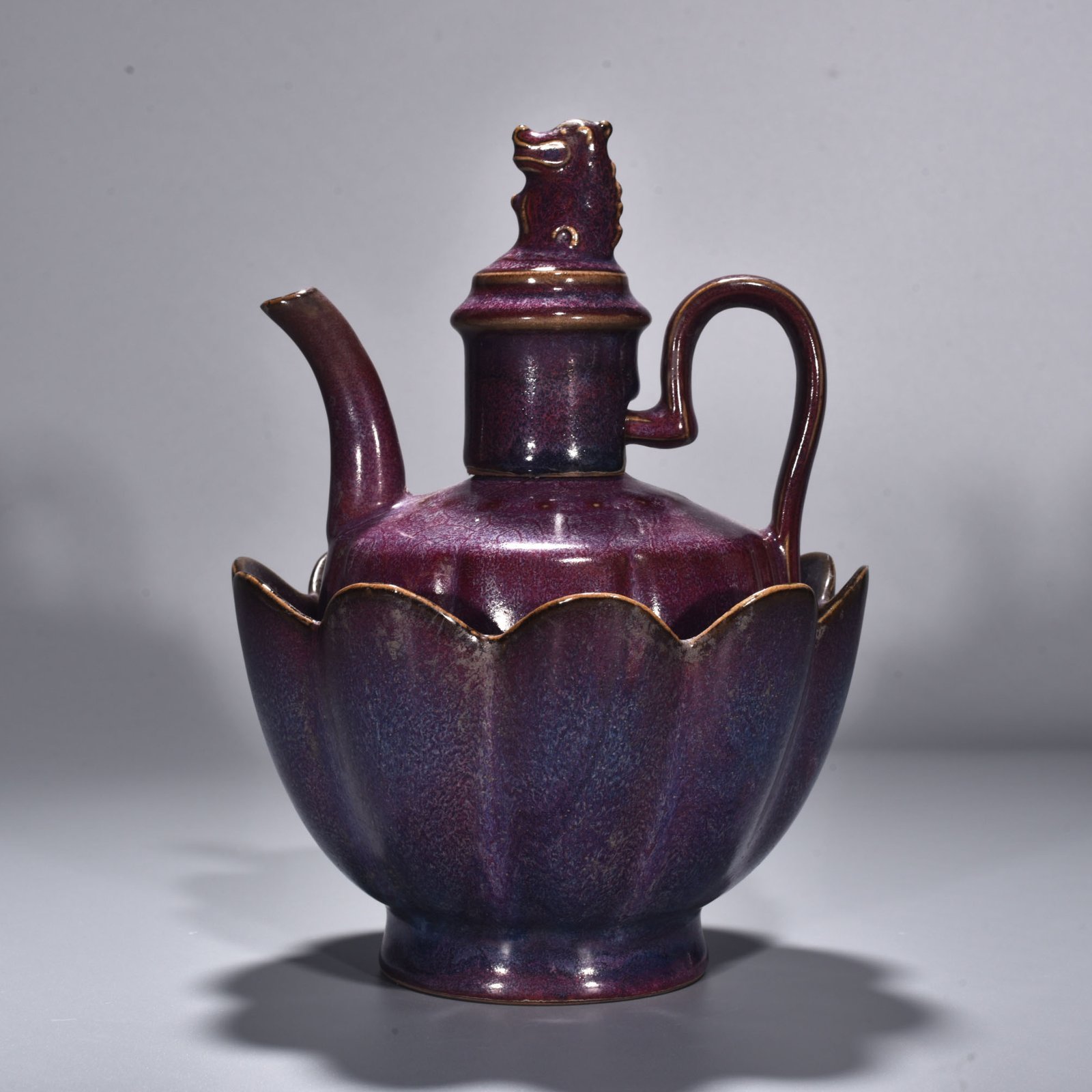 Song Dynasty Jun kiln rose purple glazed lotus warm wine set