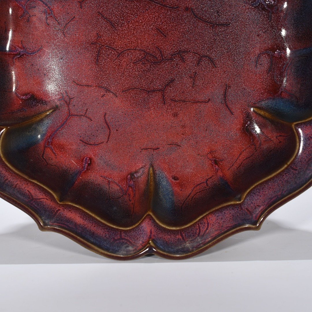 Song Dynasty Jun kiln rose purple glaze sunflower mouth three-legged wash