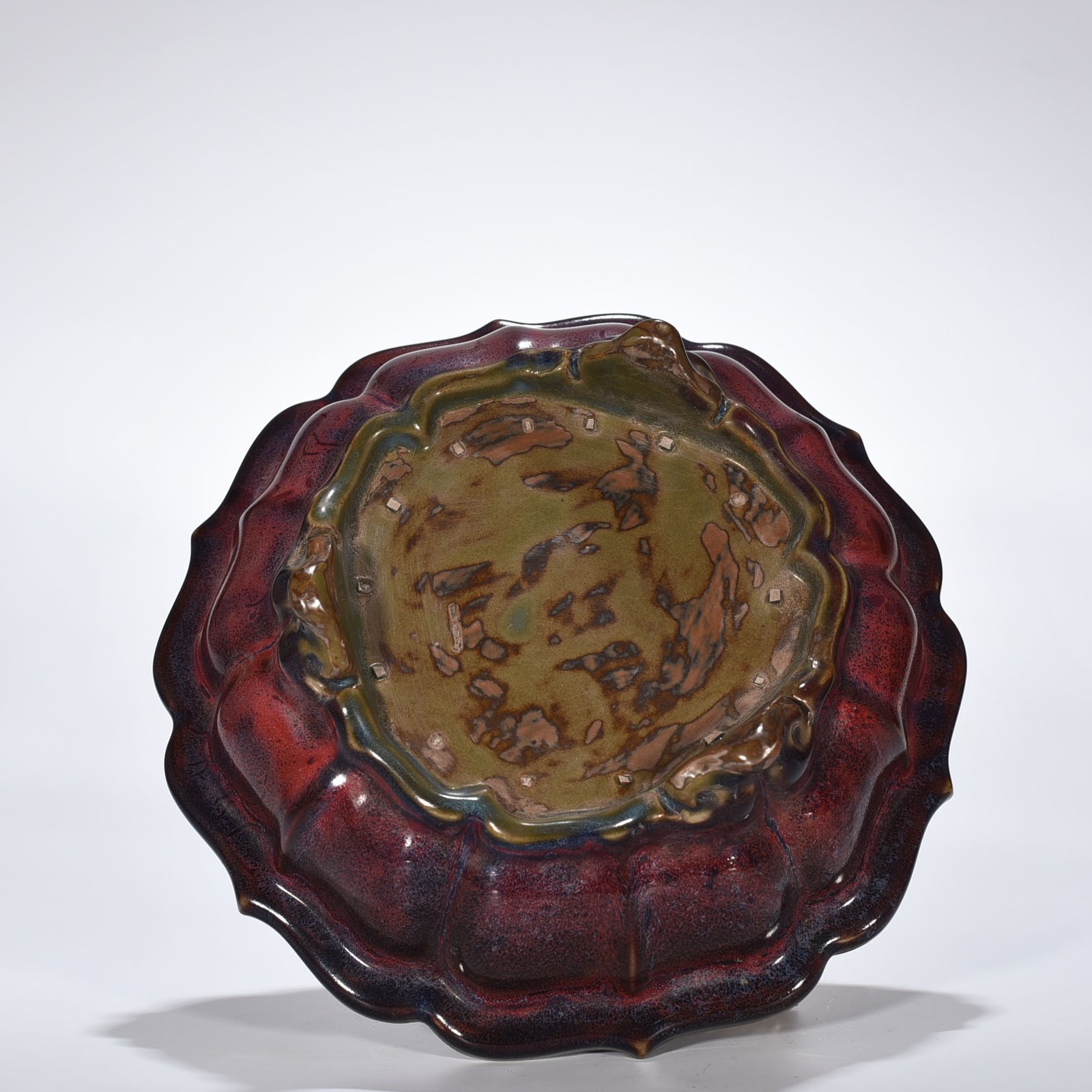 Song Dynasty Jun kiln rose purple glaze sunflower mouth three-legged wash