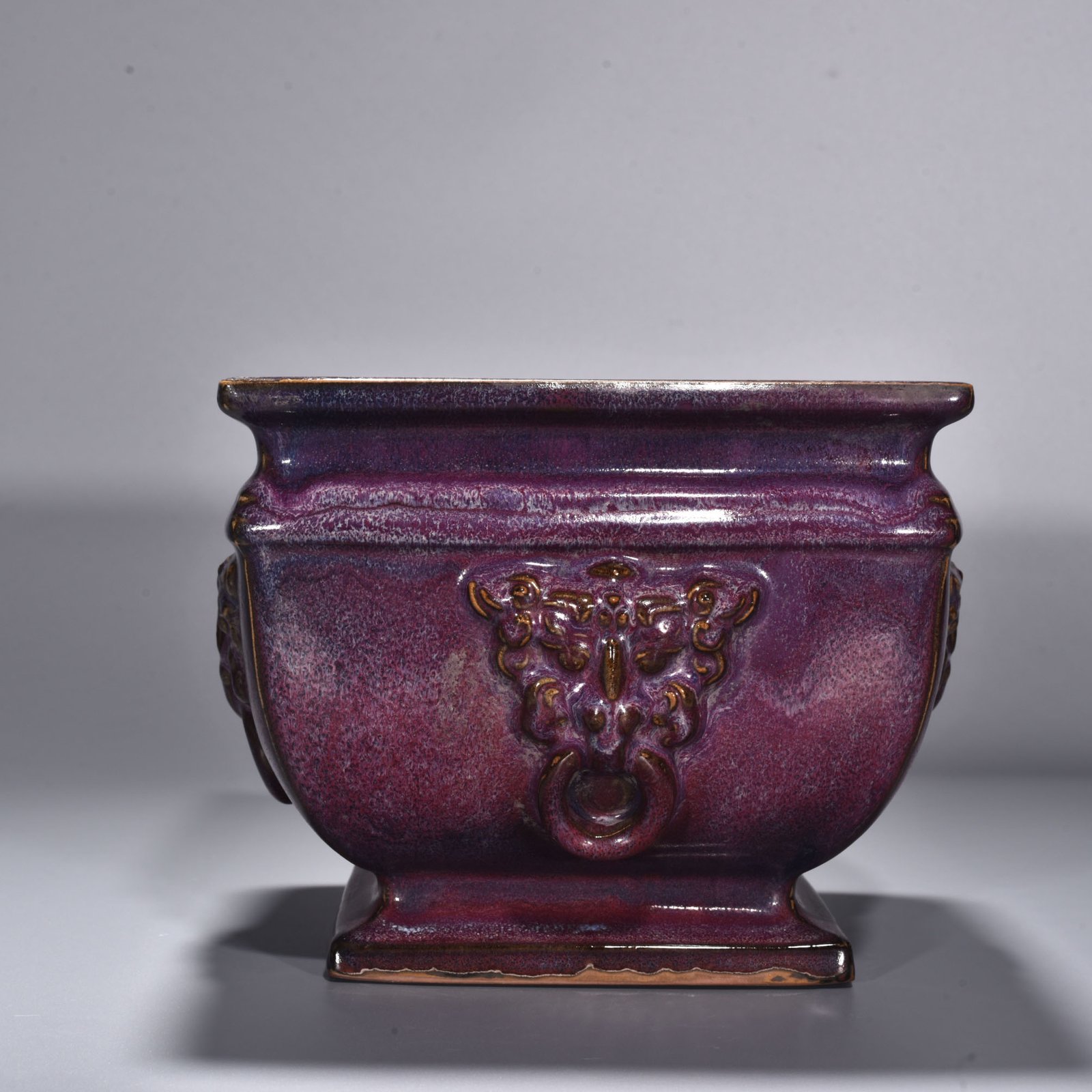 Song Dynasty Jun kiln rose purple glaze square stove with ears