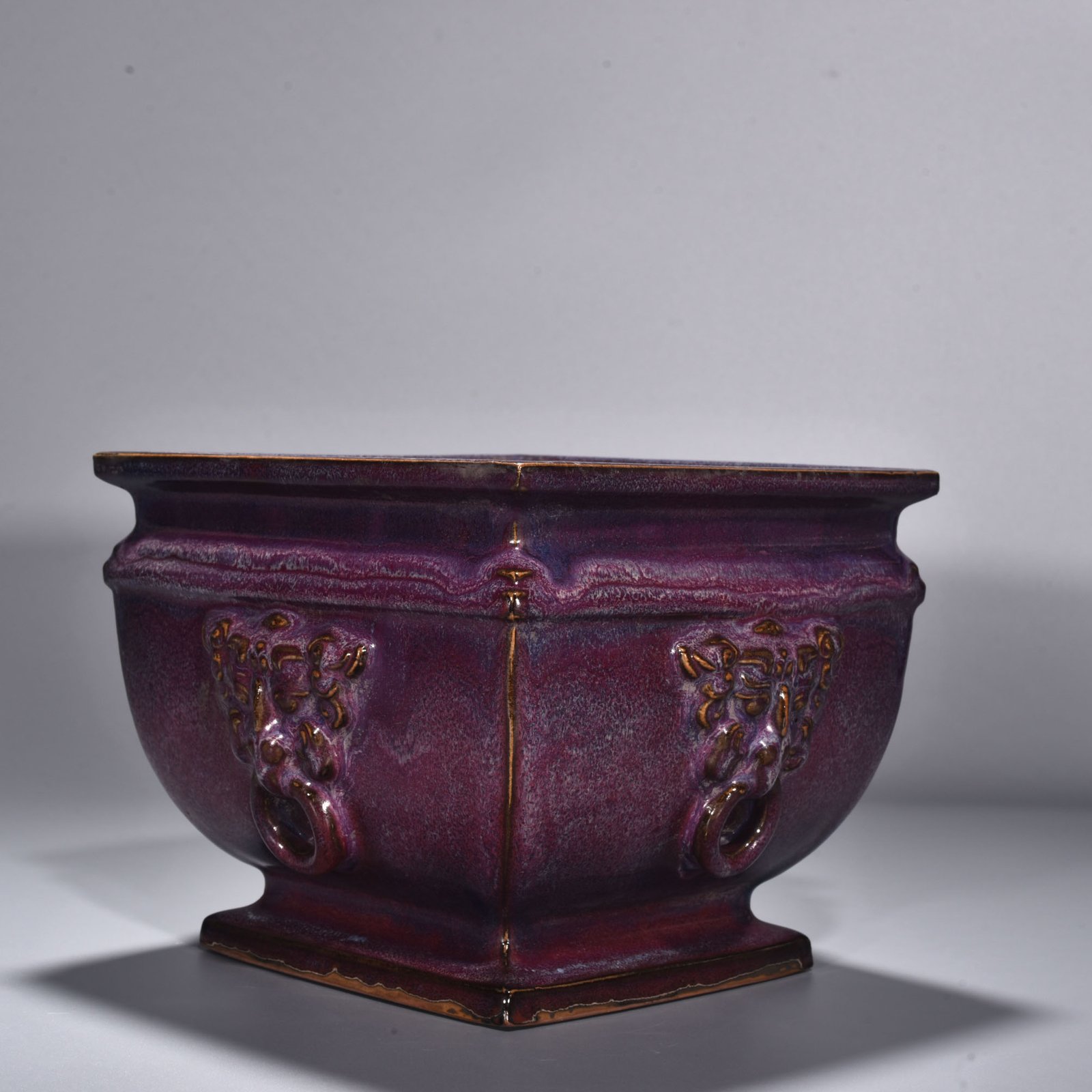 Song Dynasty Jun kiln rose purple glaze square stove with ears