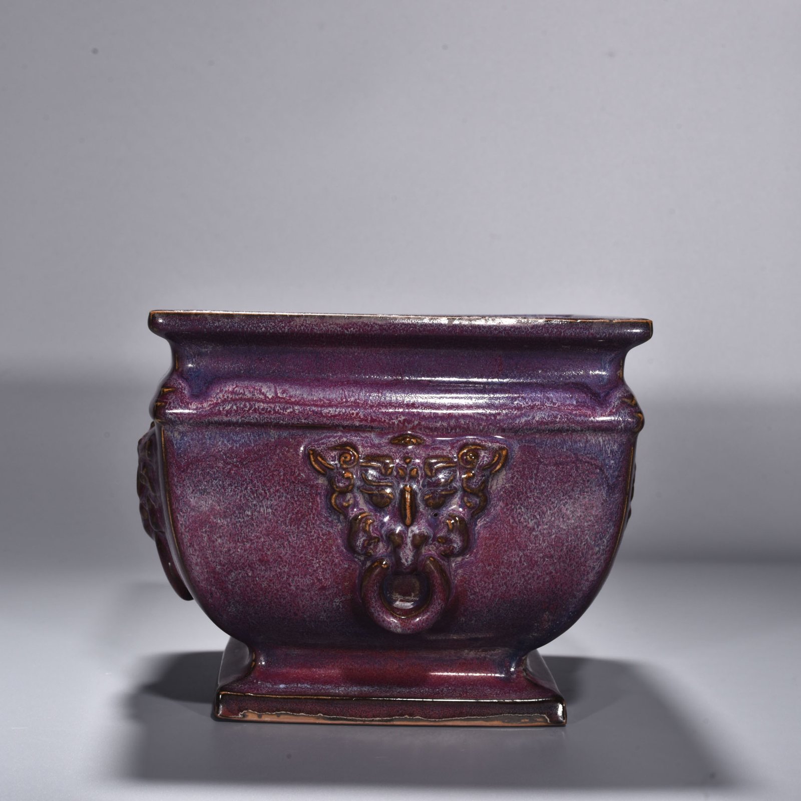 Song Dynasty Jun kiln rose purple glaze square stove with ears