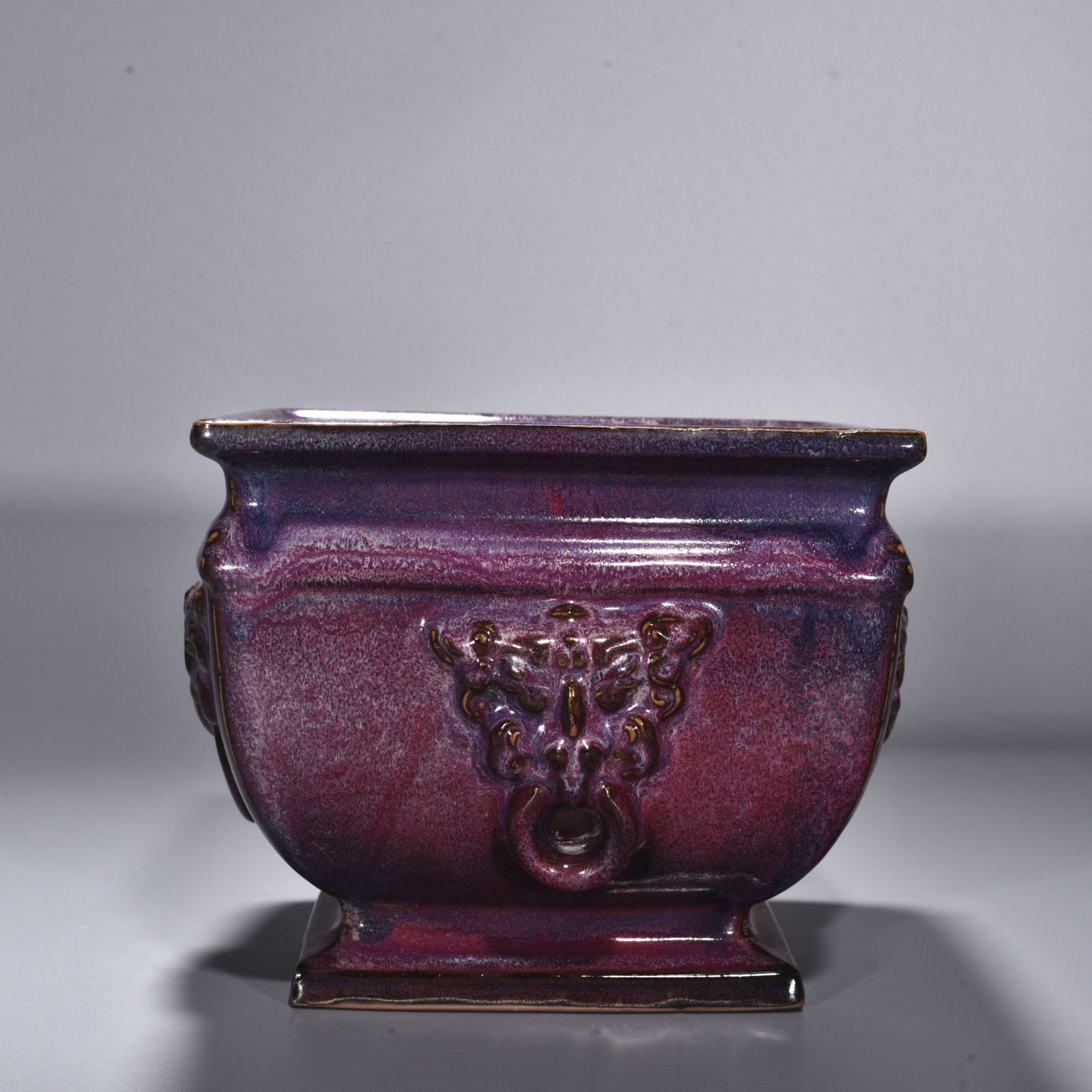 Song Dynasty Jun kiln rose purple glaze square stove with ears