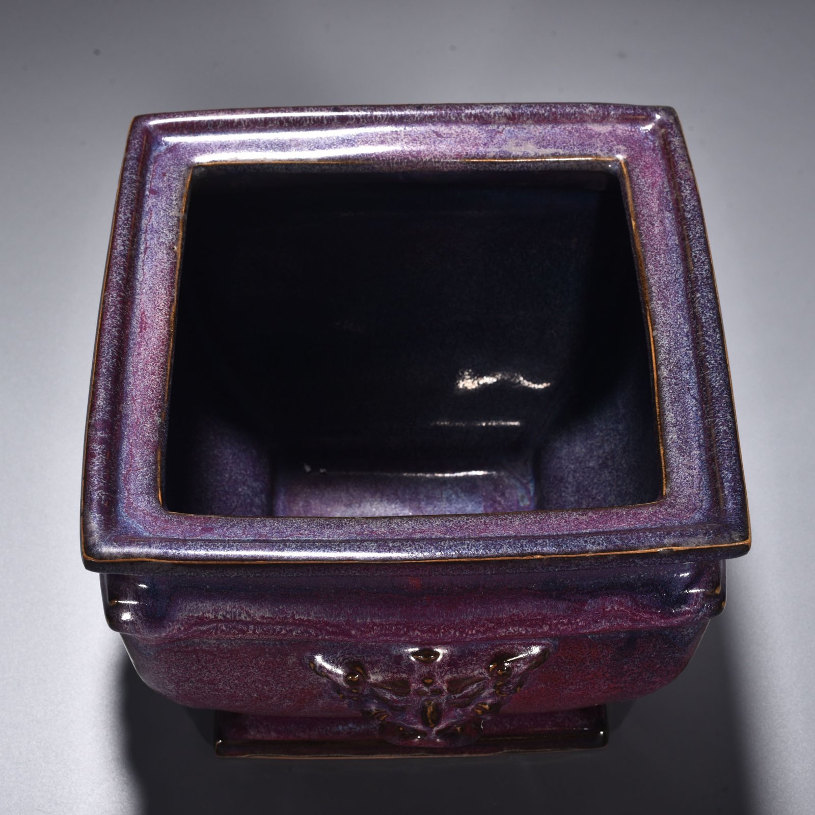 Song Dynasty Jun kiln rose purple glaze square stove with ears