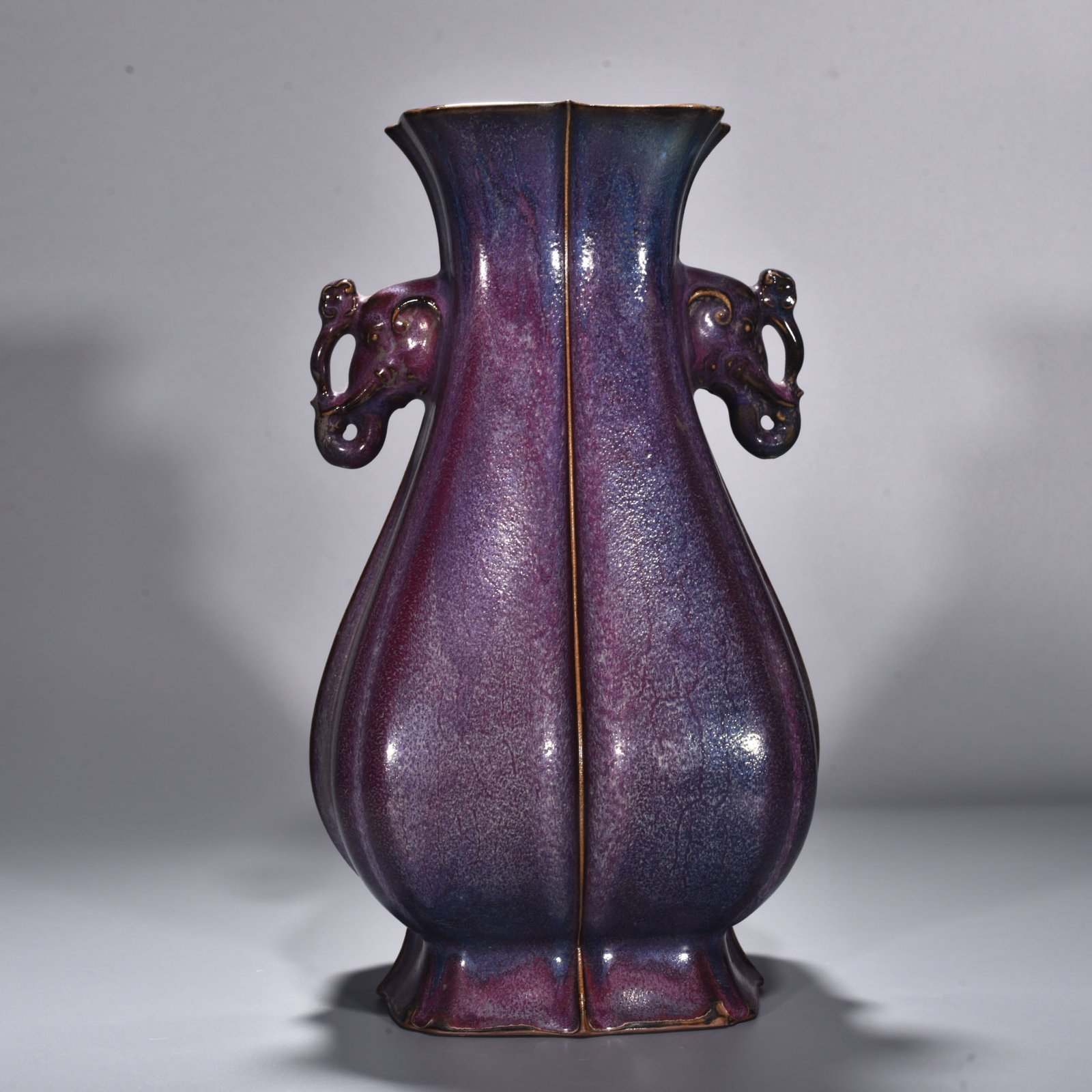 Song Dynasty Jun kiln rose purple glaze elephant ear vase