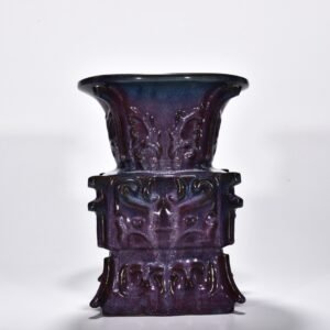Song Dynasty Jun kiln rose purple glaze gluttonous animal mask halberd statue