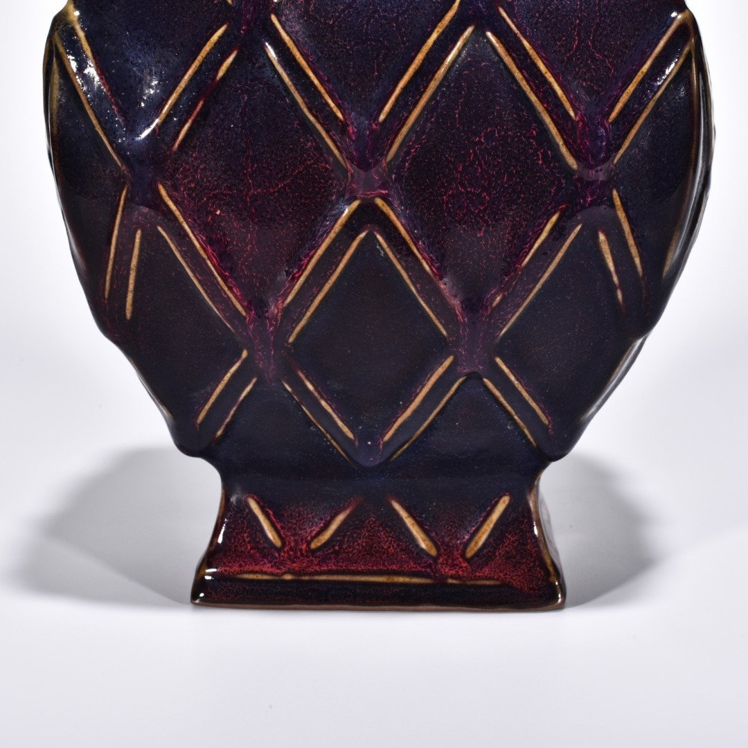 Song Dynasty Jun kiln rose purple glaze fish basket square statue