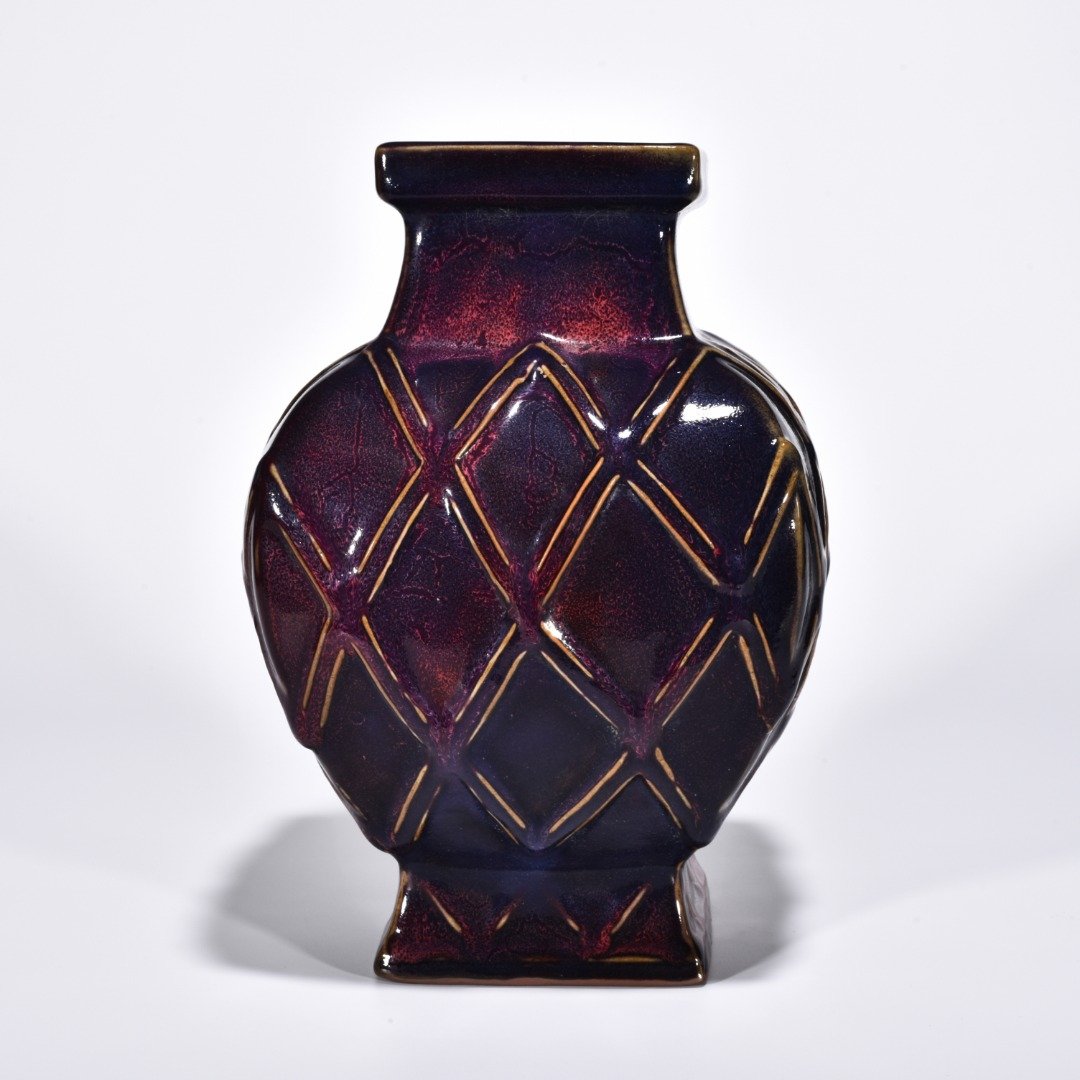 Song Dynasty Jun kiln rose purple glaze fish basket square statue